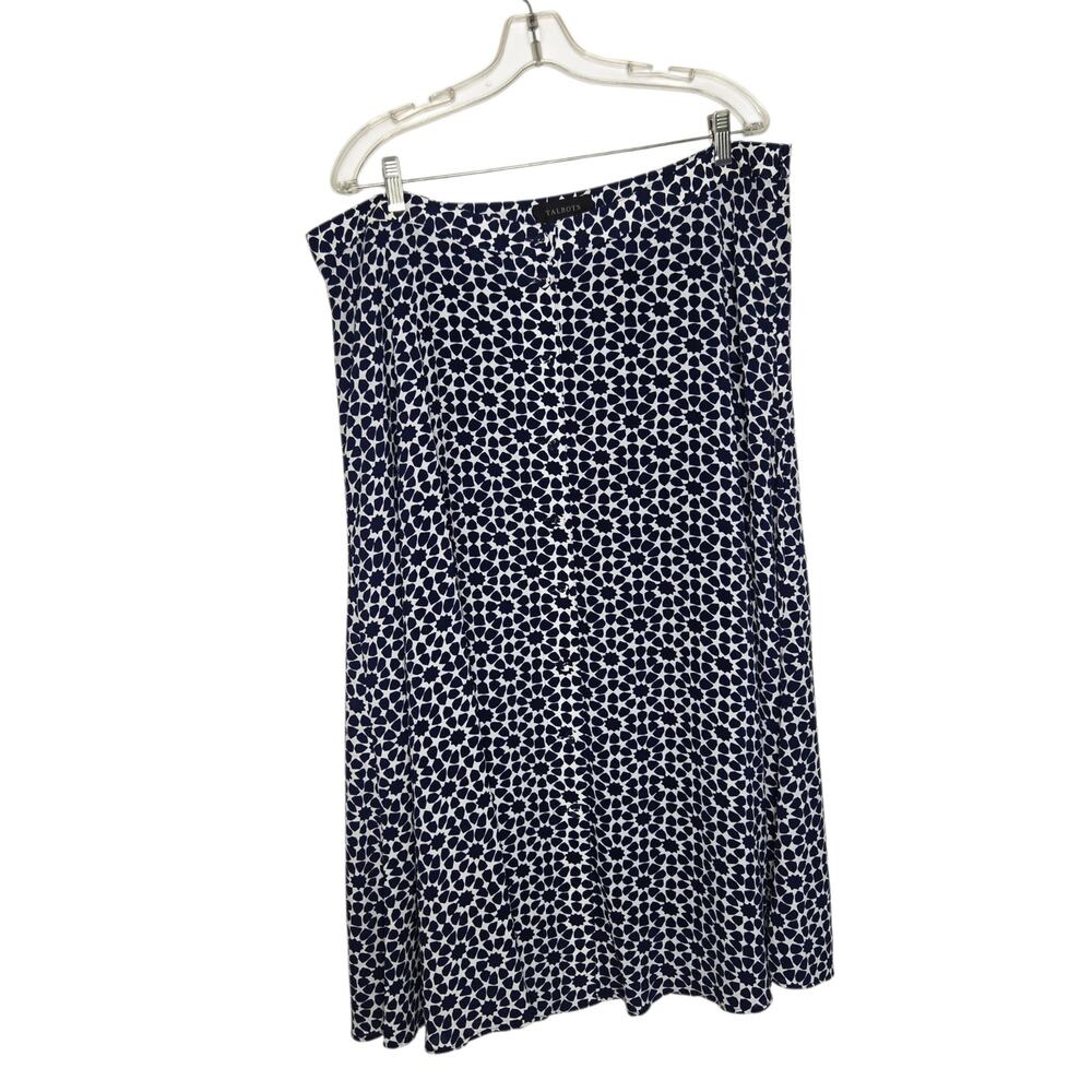 Talbots Flowy Maxi Skirt Navy White Geometric Button Front Women Plus 18